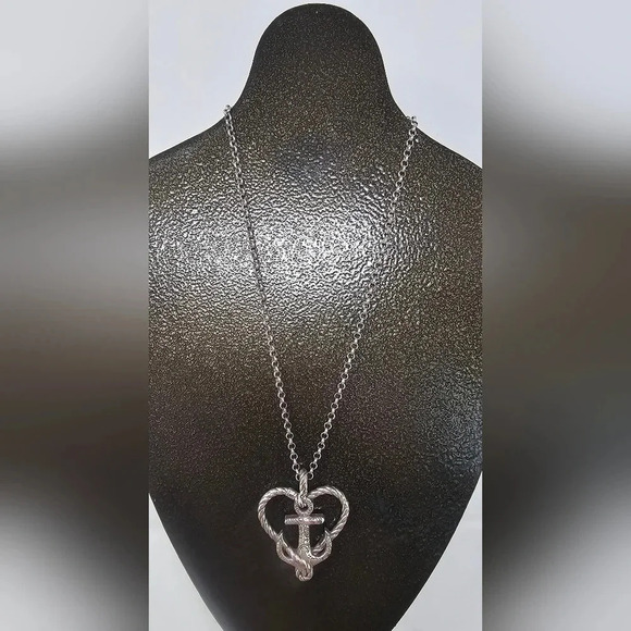 Brighton Anchored in Love Heart Necklace Silver Plated Nautical Seas The Day NWT - Picture 1 of 11